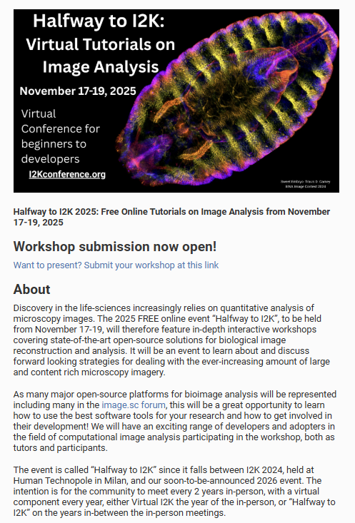 Halfway to I2K 2025: Free Online Tutorials on Image Analysis